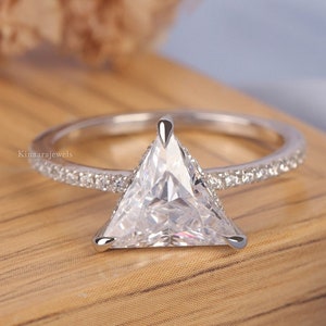 Triangle Diamond Ring, Triangle Cut Moissanite Ring, Hidden Halo Triangle Ring, Trillion Cut Ring, Anniversary Gifts For Her