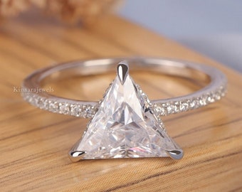 Triangle Diamond Ring, Triangle Cut Moissanite Ring, Hidden Halo Triangle Ring, Trillion Cut Ring, Anniversary Gifts For Her