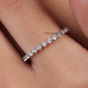 Bubble Wedding Band, 2.00 MM Round Cut Lab Grown Diamond Wedding Band, Full Eternity Band,  14K White Gold Band For Women