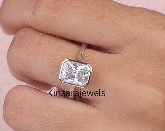 Radiant Cut Lab Grown Diamond Ring, Bezel Set Radiant Engagement Ring, Solitaire Ring, Delicate Ring, Matching Ring For Her