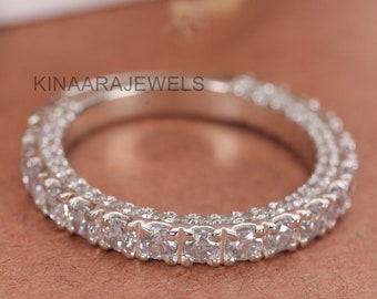 Pave Lab Grown Diamond Eternity Wedding Band, White Gold