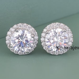 2 CT Round Lab Grown Diamond Halo Stud Earrings, 14K White Gold, Halo Stud Earrings Gifts for Women, Solid Gold Earrings Screw Back Earrings