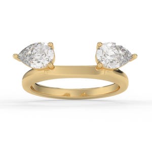 Pear Diamond Wrap Wedding Ring Enhancer Solitaire Gold Ring, Custom Double Pear Diamond Contour Band, Double Pear Diamond Ring Enhancer