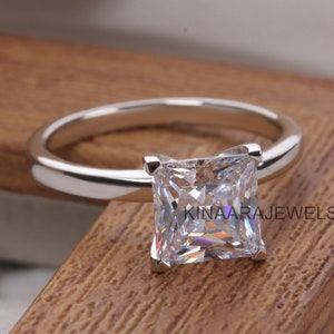 1 Carat Princess Cut Solitaire Engagement Ring, 1 Ct Lab Grown Diamond Solitaire Ring, 10K White Gold, Princess Cut Proposal Ring For Her