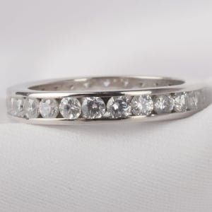 Channel Set Full Eternity Round Diamond Wedding Band, 10K-14K-18K White Gold Band, Lab Grown Stacking Band, Matching Anniversary Band