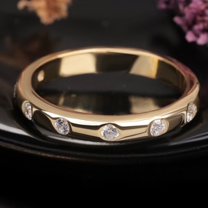 Flush Set Scattered Diamond Wedding Band, 0.40 Ct Lab Grown Band, 14K Rose Gold, Wide Band Ring, Half Eternity Stacking Band, Matching Band
