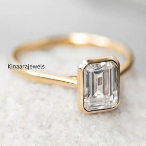 Emerald Cut Lab Grown Bezel Set Solitaire Ring, 2.00 Ct Diamond Ring, Yellow Gold Emerald Cut Ring, Big Stone Ring, Anniversary Ring Gift