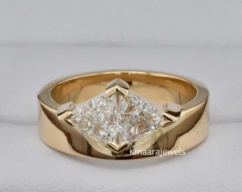 Triangle Cut Lab Grown Diamond Ring 10K-14K-18K Yellow Gold Band Unique Knife Edge Band Toi Et Moi Ring Anniversary Gift For Woman