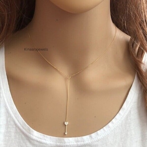 Lariat Necklace Y Necklace Arrow Lariat Chain Drop Adjustable Dainty Necklace Diamond Necklace Gifts for Mom Minimalist Jewelry