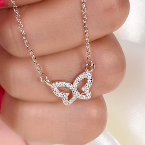 Colar de borboleta com diamantes 14k, pingente de borboleta pequena, colar delicado de ouro maciço, ouro amarelo 14k, ouro rosa, ouro branco, presente de aniversário