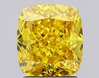 1.0 Ct Cushion Cut Fancy Vivid Yellow Lab Grown Diamond, VS1 Clarity