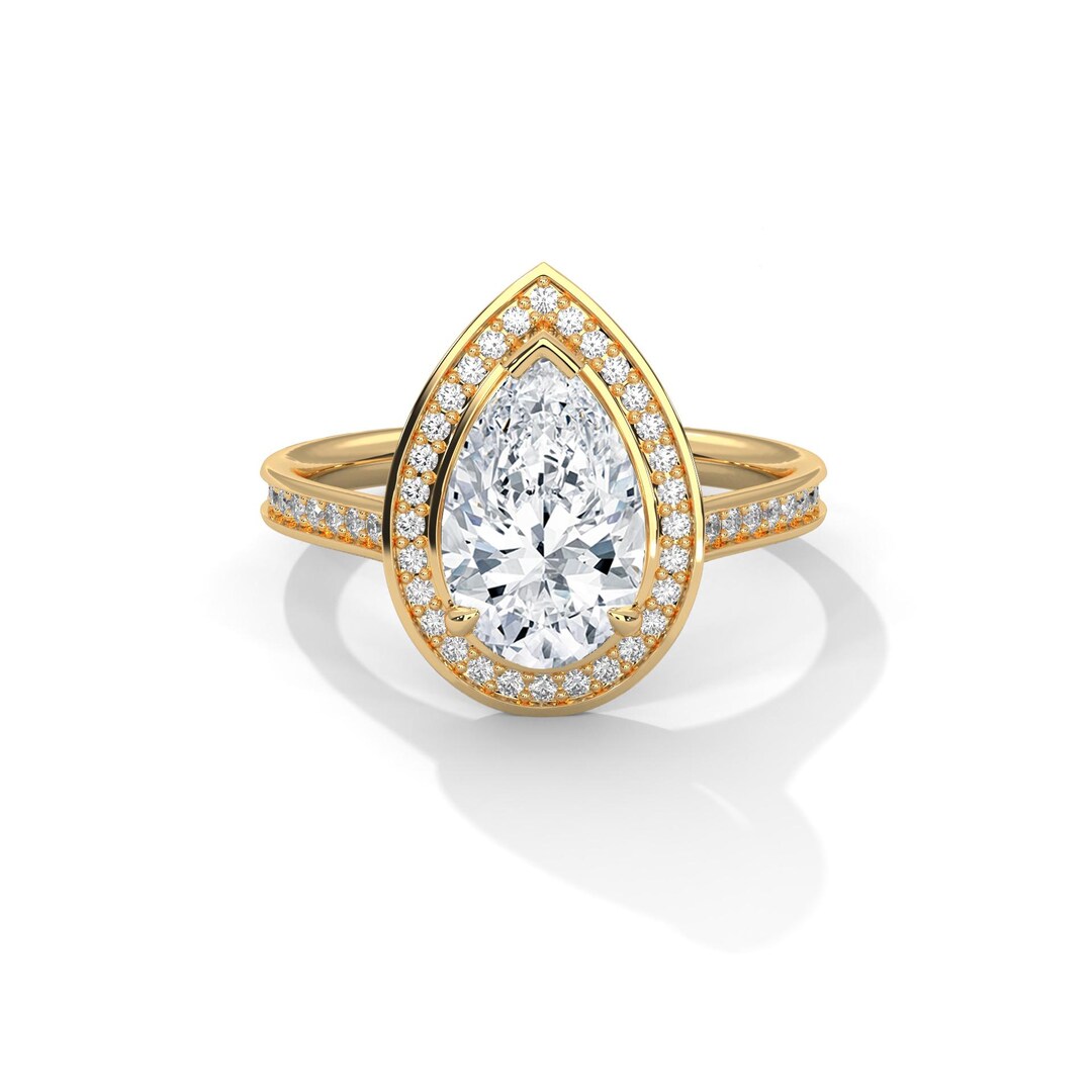 2 Carat Pear Shaped Lab Grown Diamond Halo Pave Engagement Ring, IGI ...