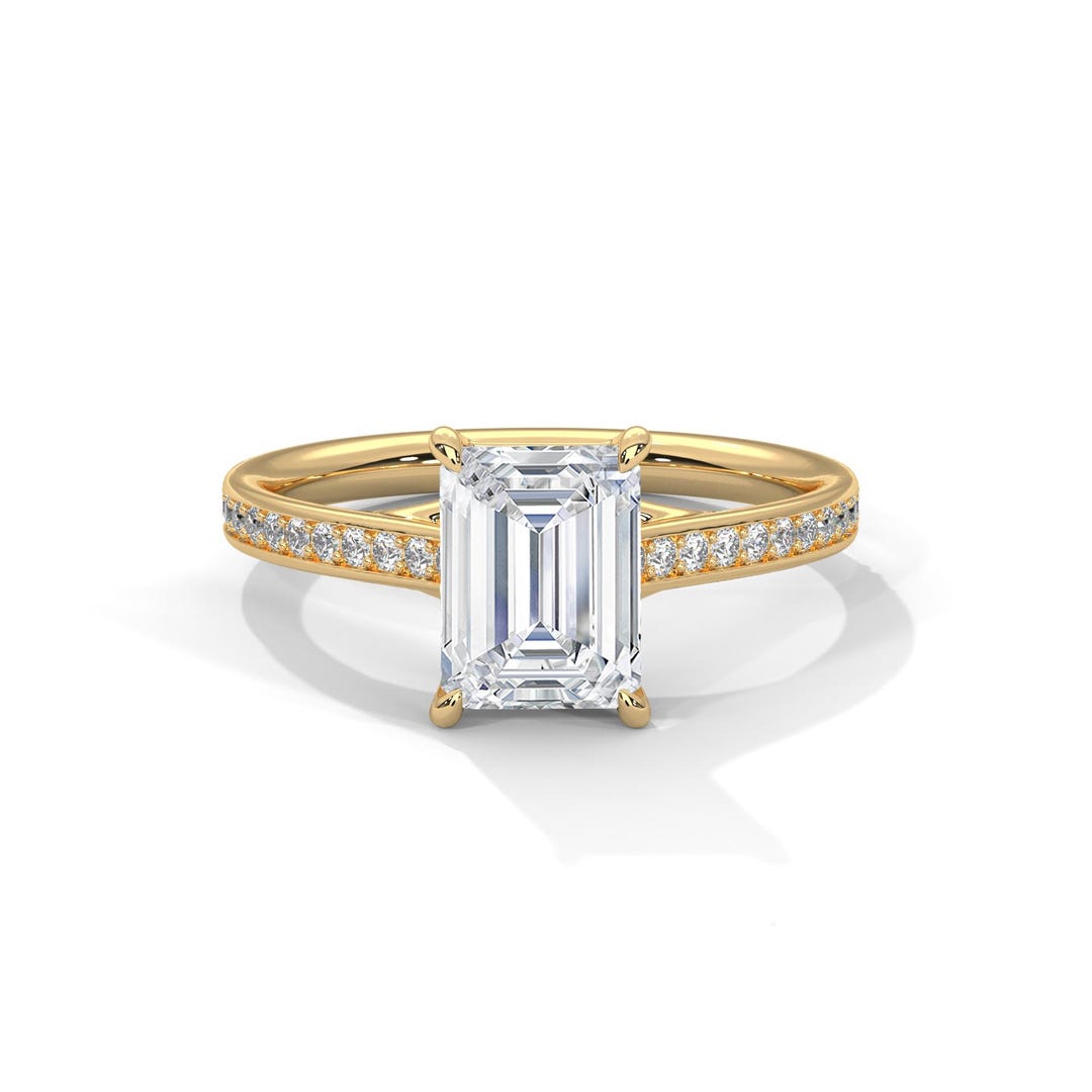 2 CT Emerald Cut Engagement Ring, Colorless Moissanite Diamond Ring ...