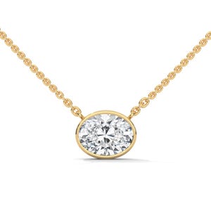 East West Oval Moissanite Necklace 1 CT Oval Diamond Pendant, Bezel Set Oval Solitaire Wedding Necklace, Anniversary Gift, Birthday Gift