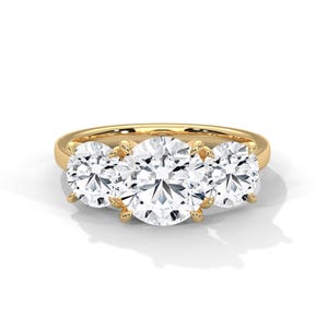 3,68 TCW ronde geslepen ring met drie stenen, moissaniet-diamanten verlovingsring, verlovingscadeaus voor vrouwen, trouwring verleden-heden-toekomst.
