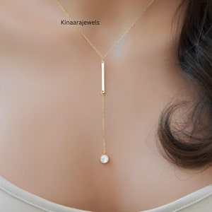 Choker Y Drop Bar Diamond Necklace, Lariat & Y Necklace, Silver Gold Wand Lariat Dainty Necklace, Lariat Minimalist Necklace Lariat