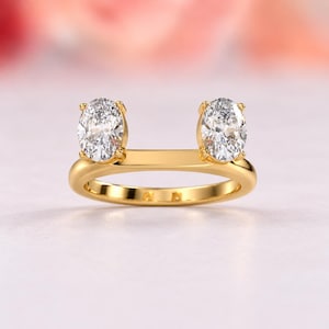 Oval Diamond Wrap Wedding Ring Enhancer Lab Grown Diamond Band, Custom Double Oval Diamond Contour Band, Double Oval Diamond Ring Enhancer
