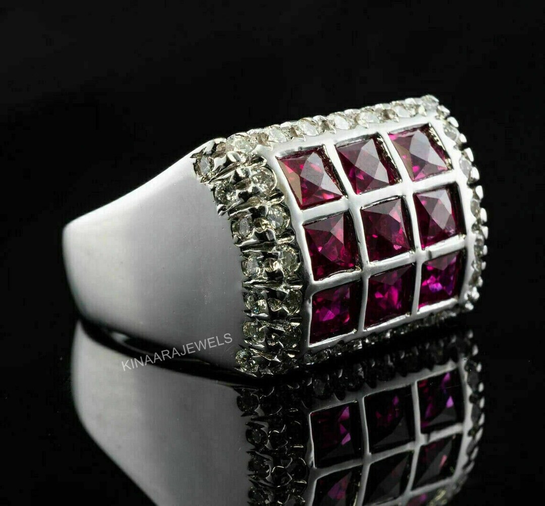Wide Mens Ring Mens Ruby Ring Hip Hop Engagement Ring 925 Sterling ...