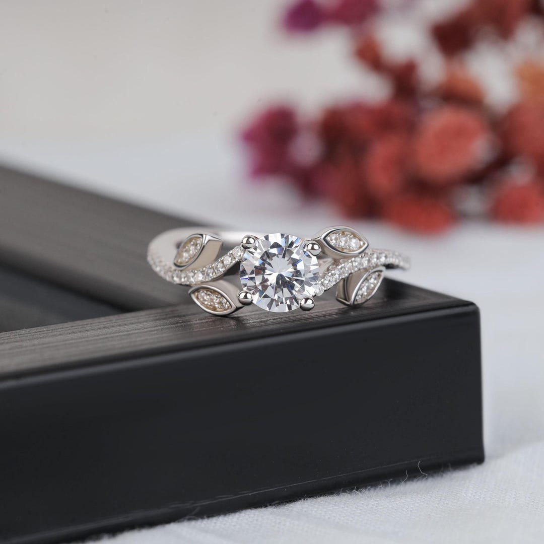 Nature Inspired Lab Diamond Engagement Ring Round Cut Lab Grown Diamond ...