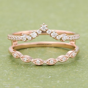 Enhancer Guard Lab Grown Wedding Band Diamond Stacking Ring, Pasujący Stackable Bridal Ring Promise Ring 14K Solid Gold Enhancer For Woman