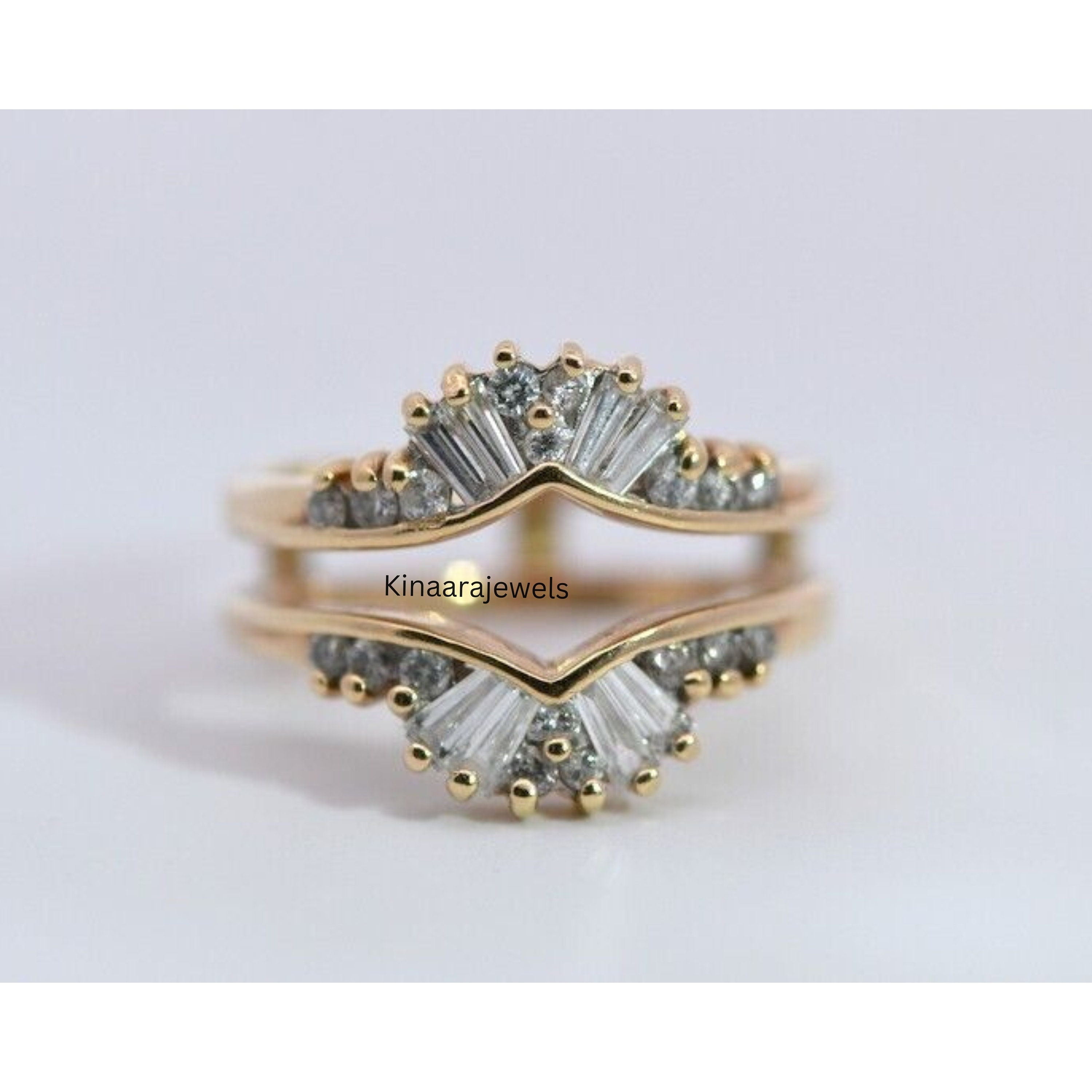Women's 925 Silver Round CZ Crown Wedding Ring Guard Engagement Ring  Enhancer 2pcs V Stack Rings Set (size 9) - Walmart.com