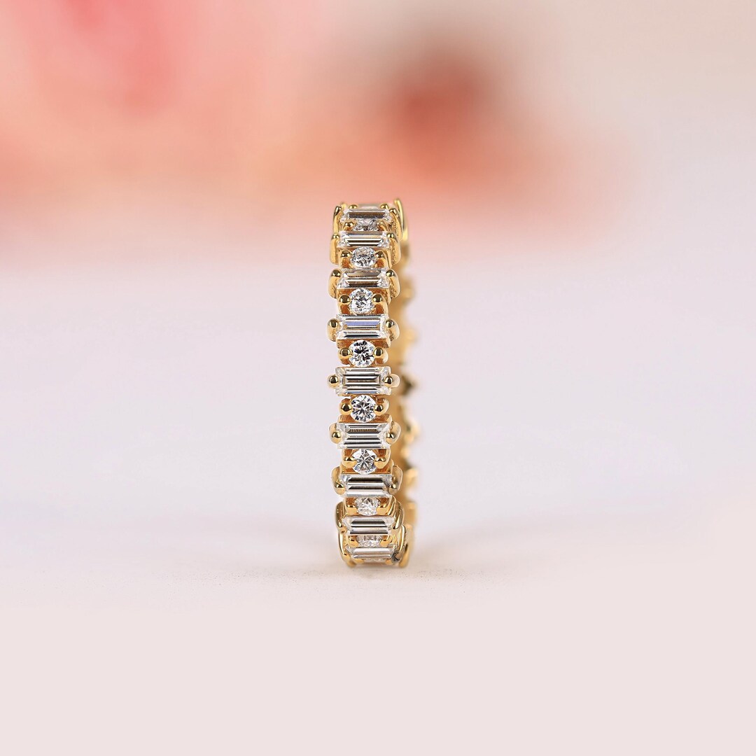 Full Eternity Lab Grown Diamonds Wedding Band, Round and Baguette Cut ...