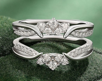 14k White Gold Ring Enhancer, Art Deco Jewelry, Solid Gold Engagement Ring Wrap, Delicate Wedding Ring Guard, Enhancer Wrap Jacket Guard