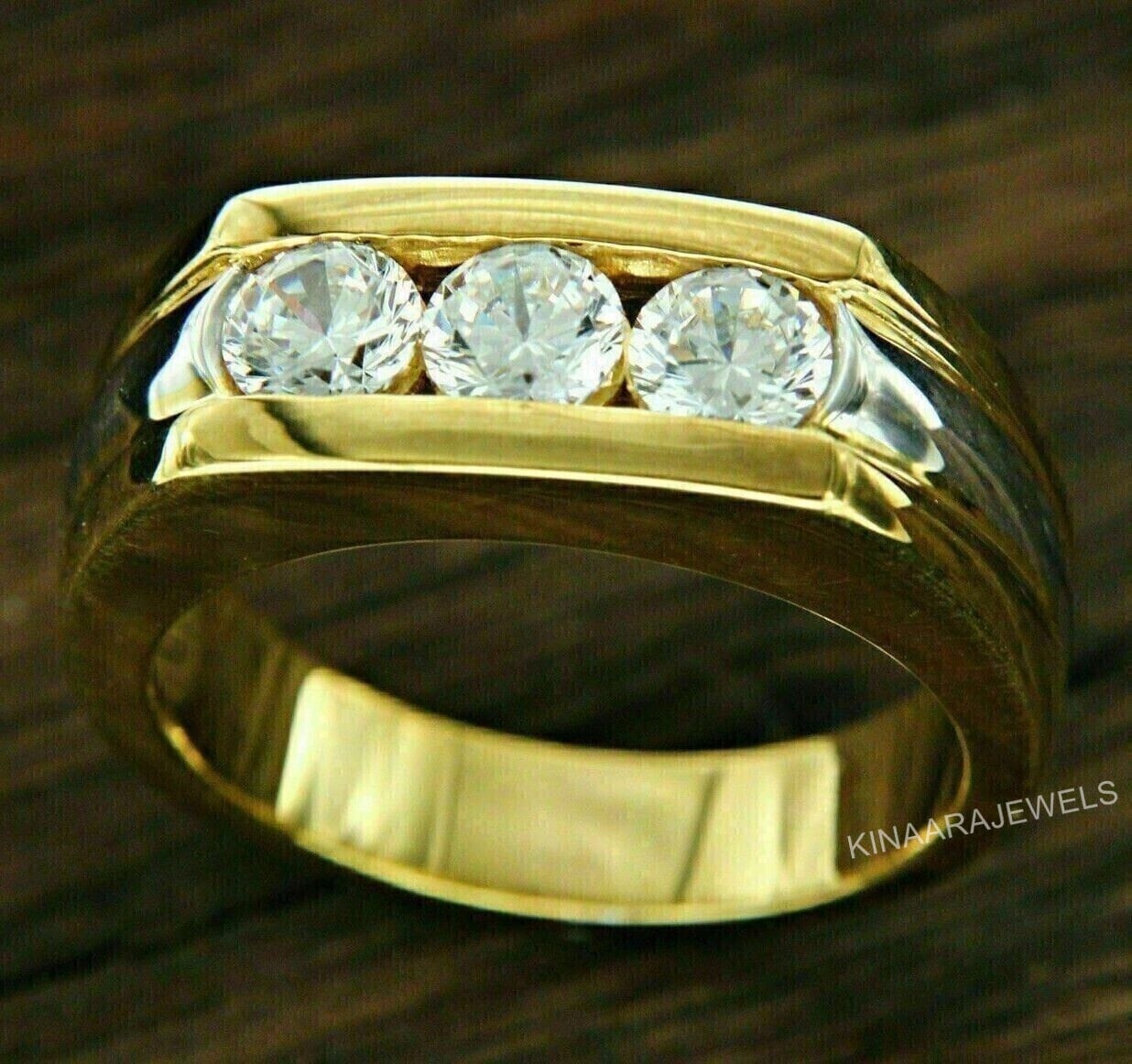 Men's Three Stone Wedding Ring, Men's Engagement Ring, 1.00 Ct Lab