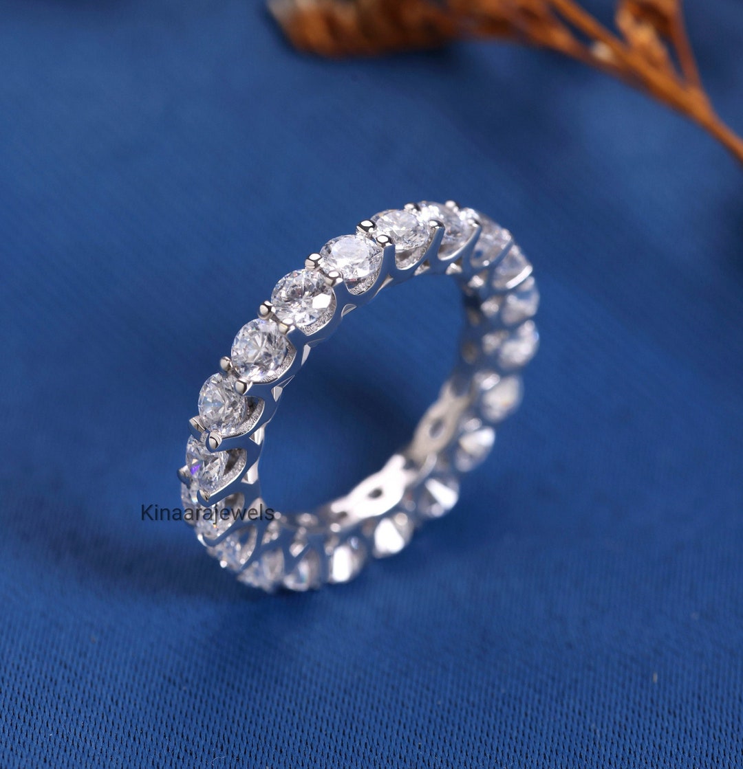 3.5MM Round Cut Moissanite Full Eternity Band, 14K White Gold Wedding ...
