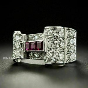 Art Deco Diamond Ruby Ring Silver Retro Engagement Ring Deco/Retro Diamond And Ruby Ring Stunning Vintage Ruby Ring Antique His And Her Ring