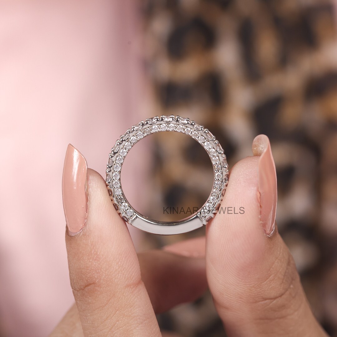 14K Gold Three-side Pave Lab Grown Diamond Eternity Wedding Band (2 ...