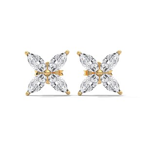 Marquise-Cut Diamond Earrings, Marquise Lab Grown Diamond Four Leaf Clover Earrings, Flower Design Earrings, Anniversary Gift