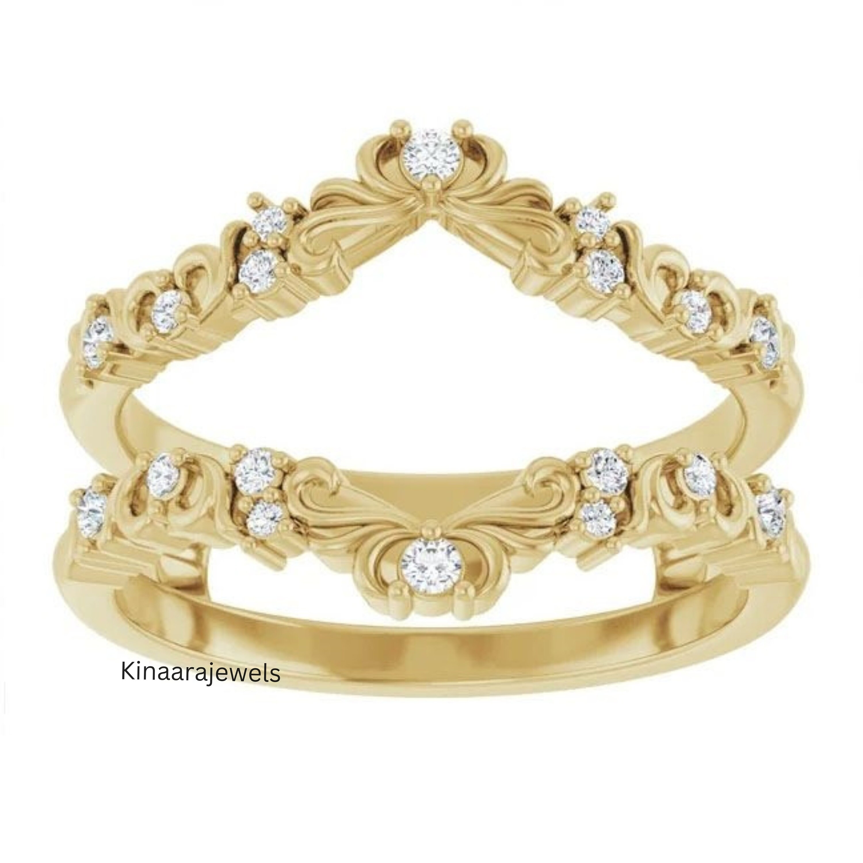 Art Deco Enhancer Antique Wedding Band, Guard Lab Grown Diamond Ring