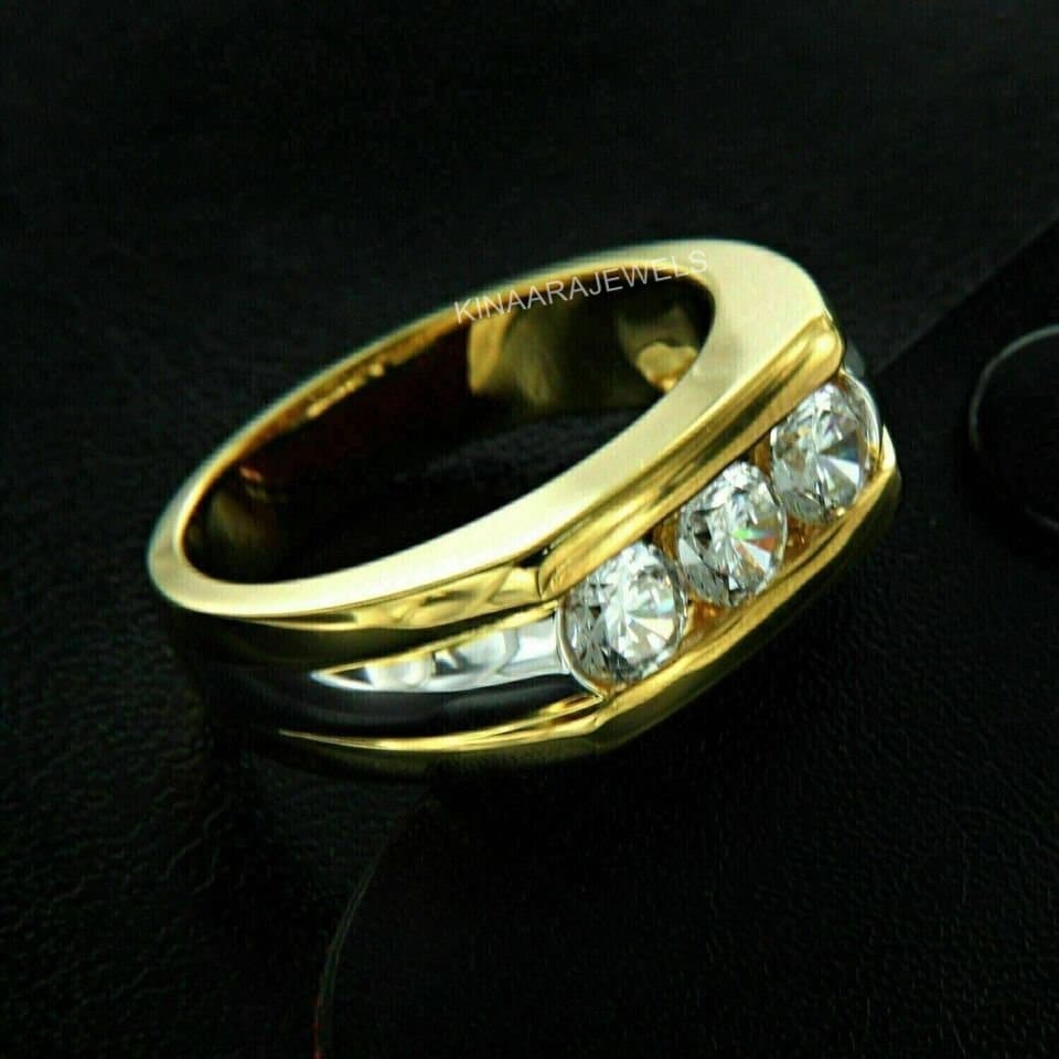 Men's Three Stone Wedding Ring, Men's Engagement Ring, 1.00 Ct Lab