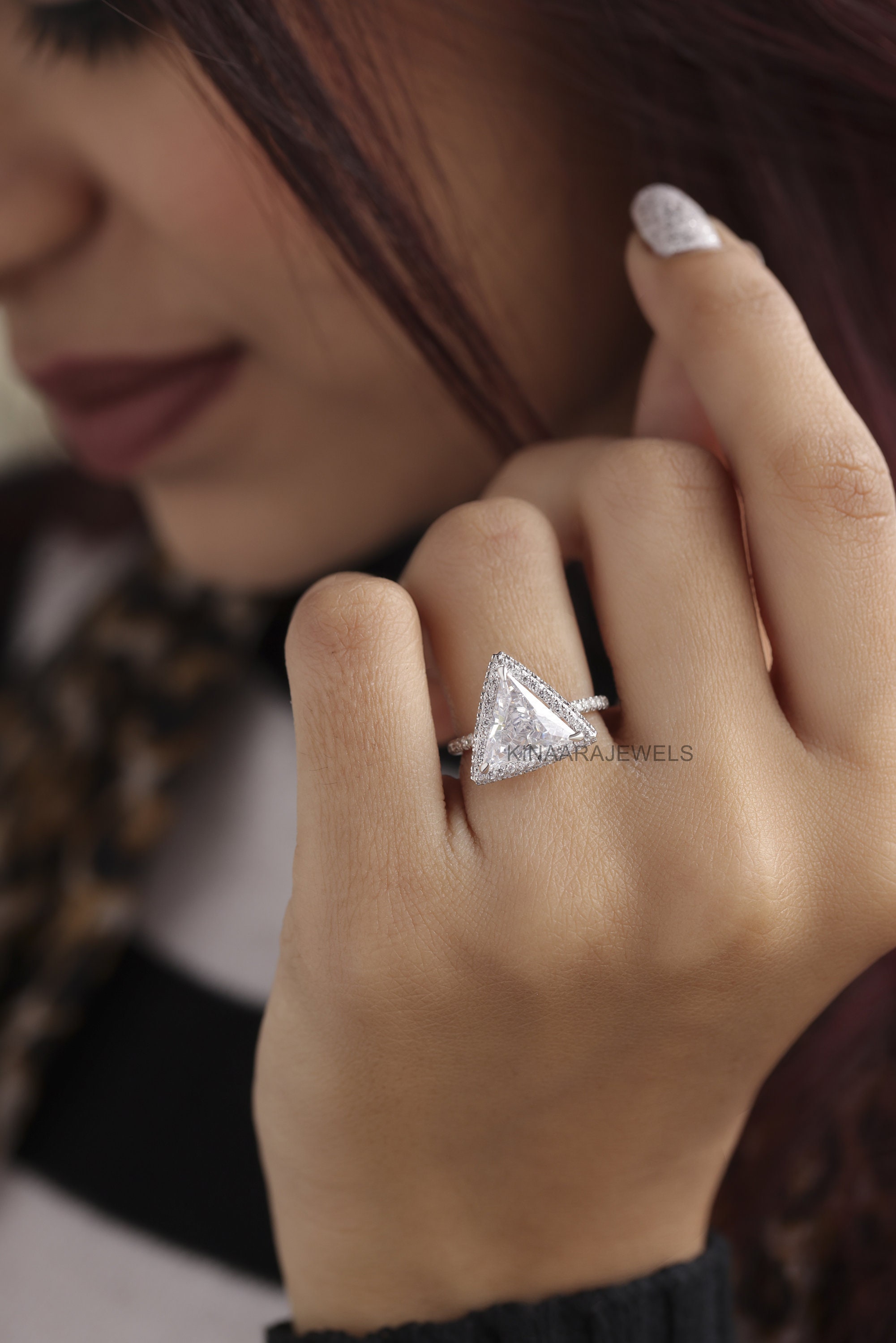 Triangle Cut Moissanite Engagement Ring, Trilliant Cut Solitaire ...