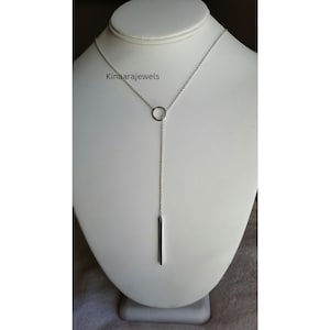 Sterling Silver Drop Bar Lariat, Lariat Necklace, Ring and Bar Lariat, Y Necklace, Delicate Necklace, Long Necklace, Mother in Law Gift