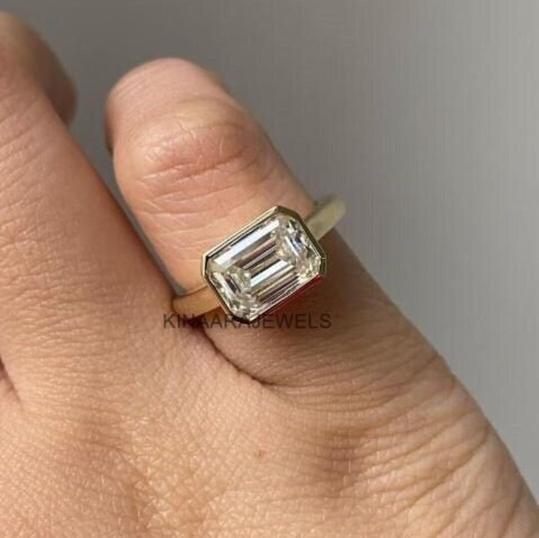 Simple Solitaire Rong East West Emerald Cut Solitaire Ring Lab Grown Simple Solitaire Ring ...