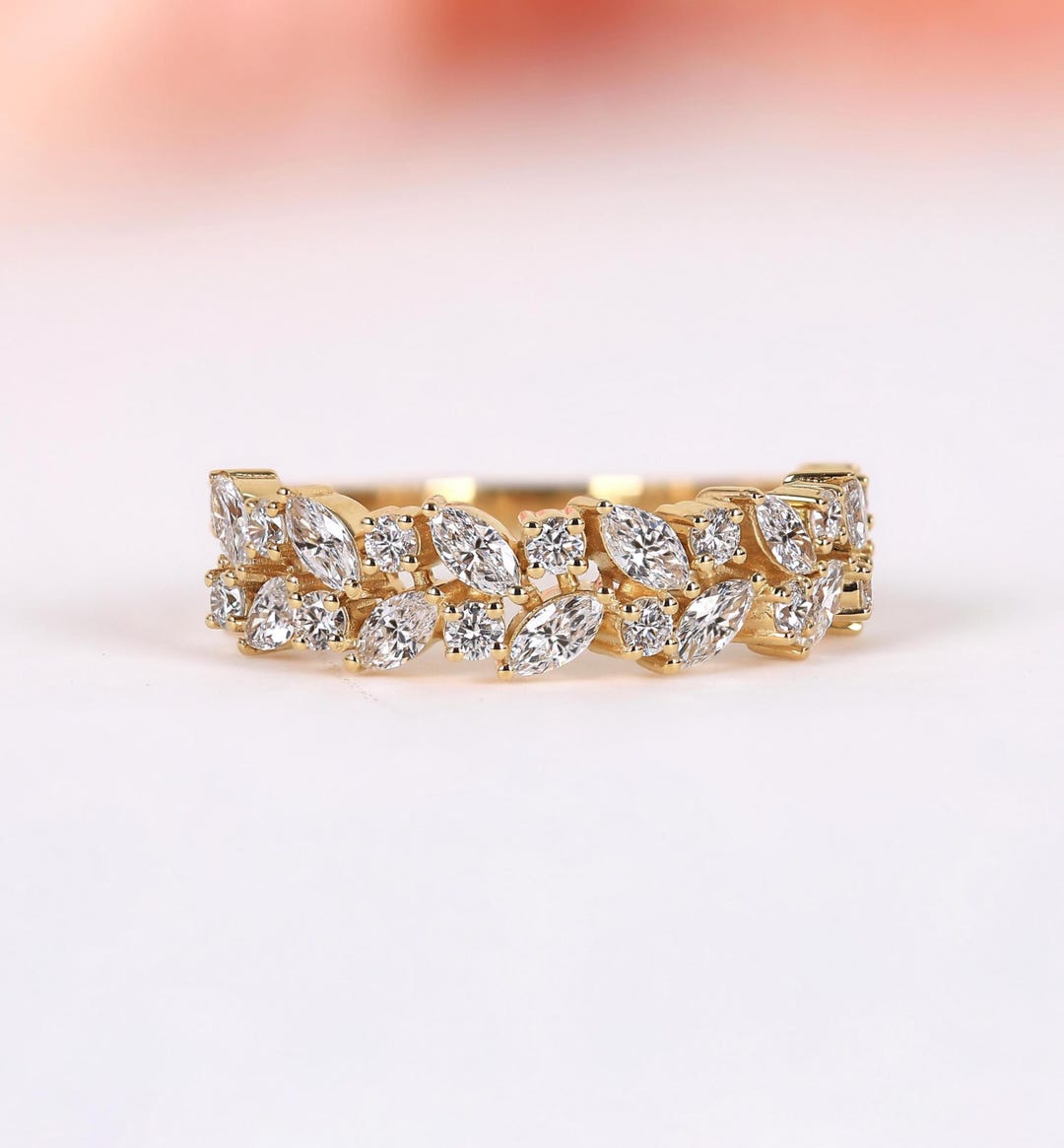 Round & Marquise Cut Half Eternity Lab Grown Diamond Wedding Band ...