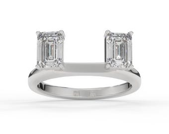 Emerald Moissanite Diamond Wrap Wedding Ring Enhancer, Guard Stacking Band, Custom Double Emerald Moissanite Enhancer Contour Band For Ring