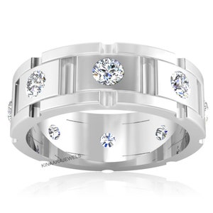 Wedding Band Mens Full Eternity Diamond Band Mens 14K White Gold Plated Simulated Diamond/CZ Ring For Him