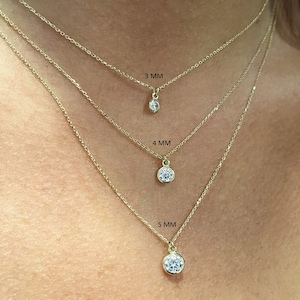 Dainty Necklace Bezel Set Necklace 14K Gold Diamond Solitaire Necklace Lab Grown Diamond Necklace Minimalist Drop Necklace Bridal Necklace
