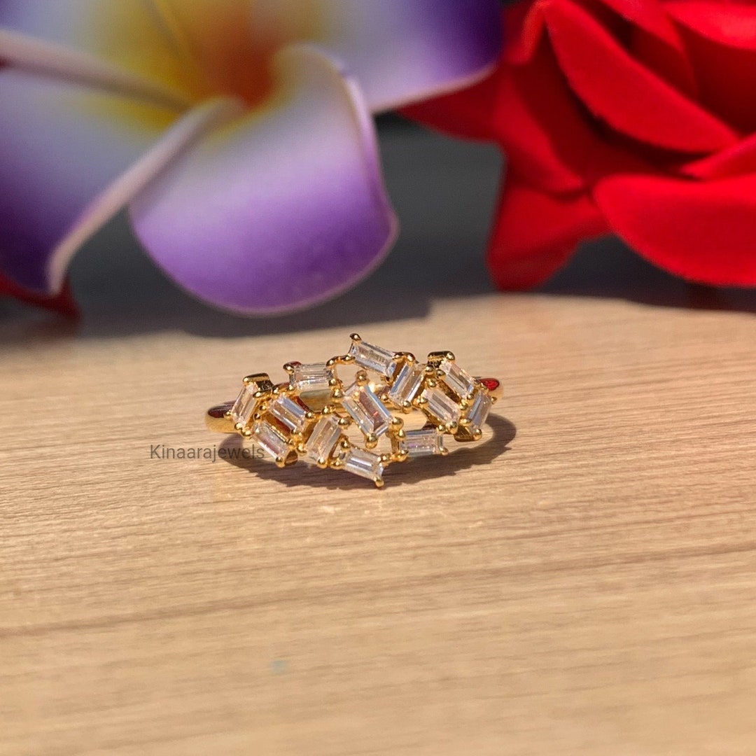 1 Ct Baguette CVD Diamond Ring, Lab Grown Diamond Engagement Ring, 18K Yellow Gold Ring, Fancy