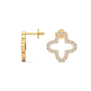Dainty Minimalist Clover Earring, Lab Grown Diamond Tiny 14k Gold Clover Stud Earring, Classic Earrings, Flower Style for Women