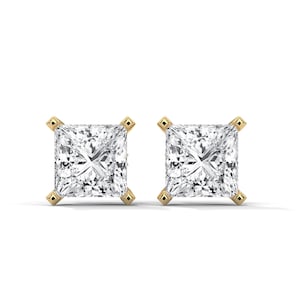 Princess Lab Grown Diamond Solitaire Studs Unisex Square Diamond Studs 14K Gold Screw Back Earrings Studs Diamonds Pair of Stud Earrings