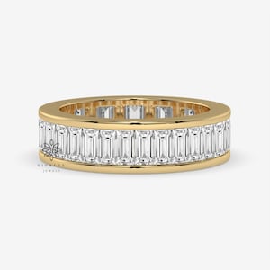 Baguette Cut Moissanite Ring 14K Yellow Gold Half Eternity Ring, Baguette Wedding Band, Channel Set Stacking Band, Diamond Matching Band