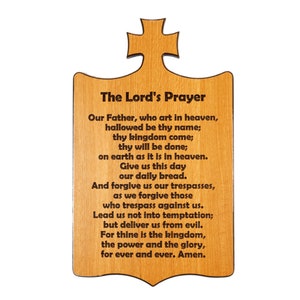 Lord&#39;s Prayer Wall Plaque - Black Engraved Text on Vertical Grain White Oak