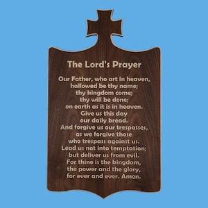 Lord&#39;s Prayer Wall Plaque - Canvas White Engraved Text on Solid Walnut