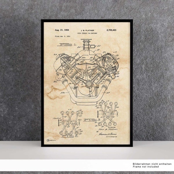 V8 Motor Patent Poster | Vintage Poster | V8 Motor Poster | Technik Poster | Kunstdruck | Geschenk Mann | Geschenk Autoliebhaber