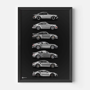 Auto Poster 911 Generationen Seite Dunkel - CARTISTRY®