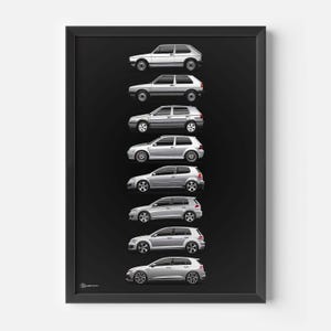Auto Poster Golf GTI Generationen - Dunkel - CARTISTRY®
